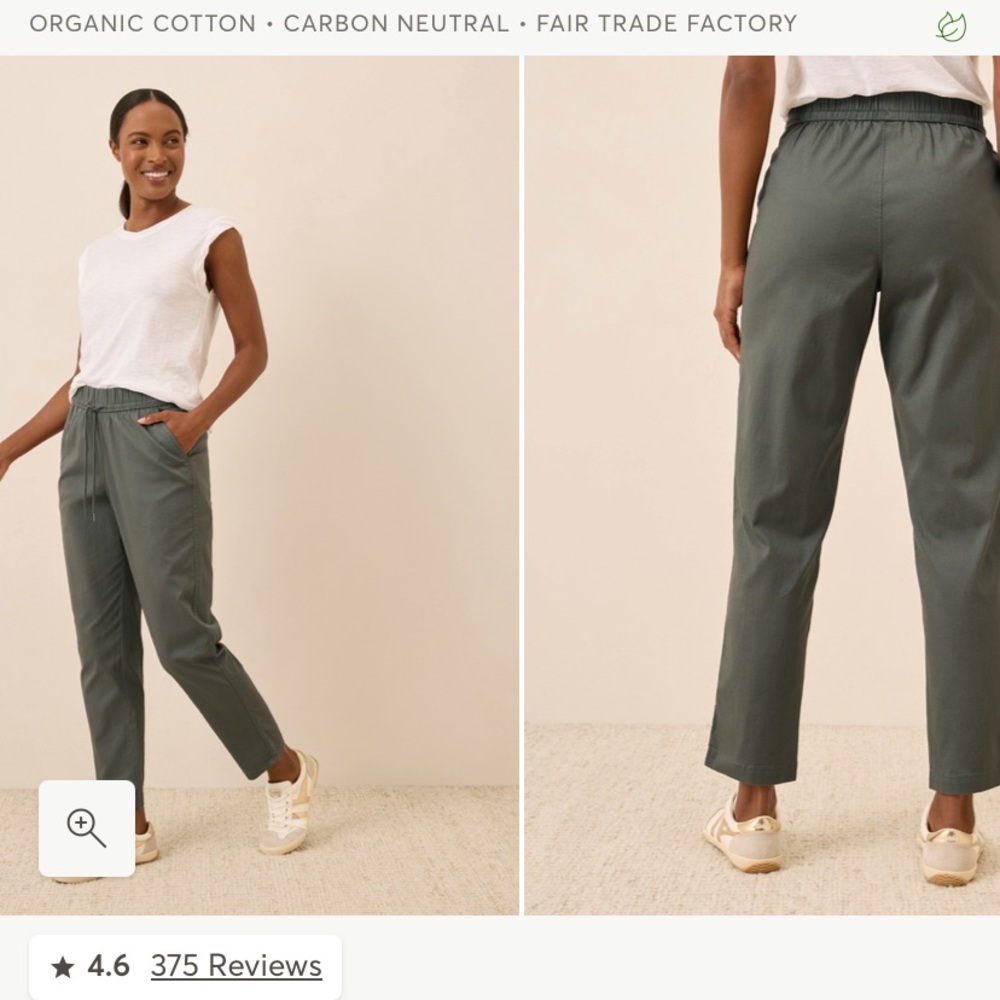 PACT Organic Cotton Women's Pants in Castor Green NWT